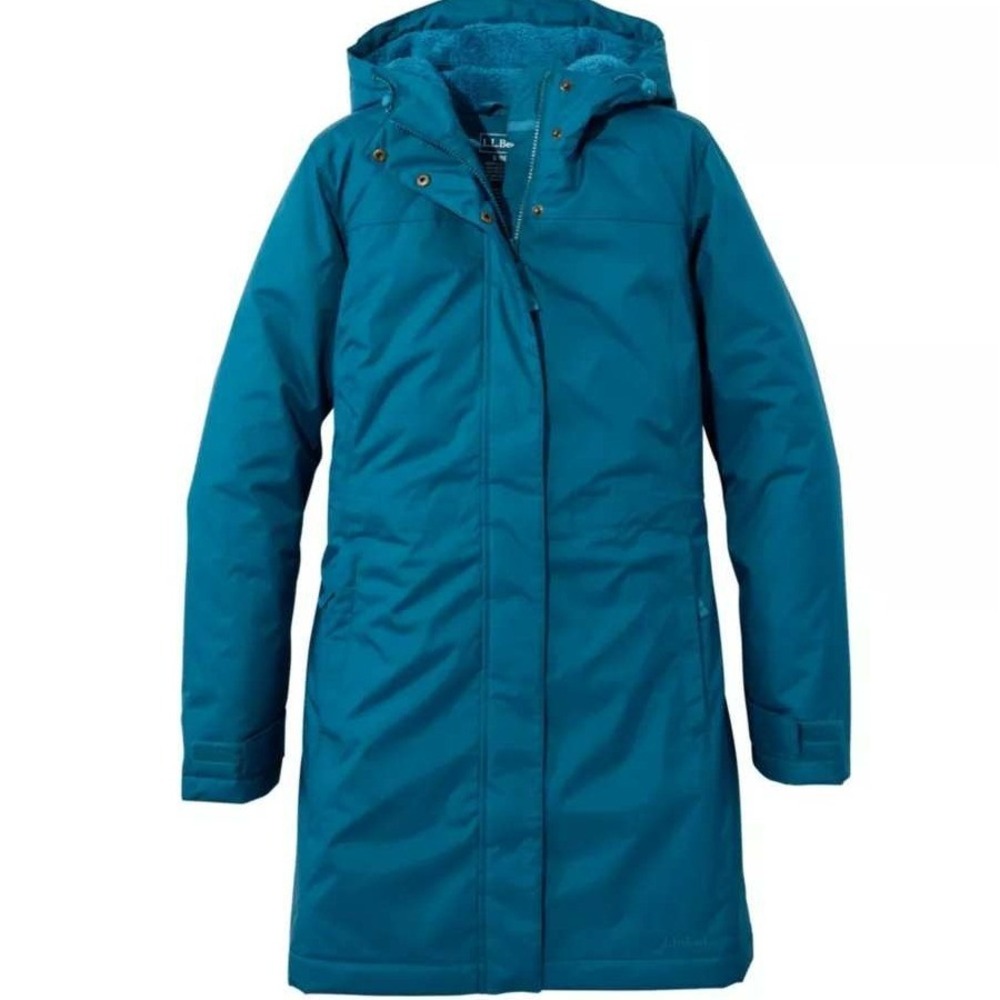 LL Bean Womens Winter Warmer Coat Teal Blue Fleece Lined Parka Medium 271139